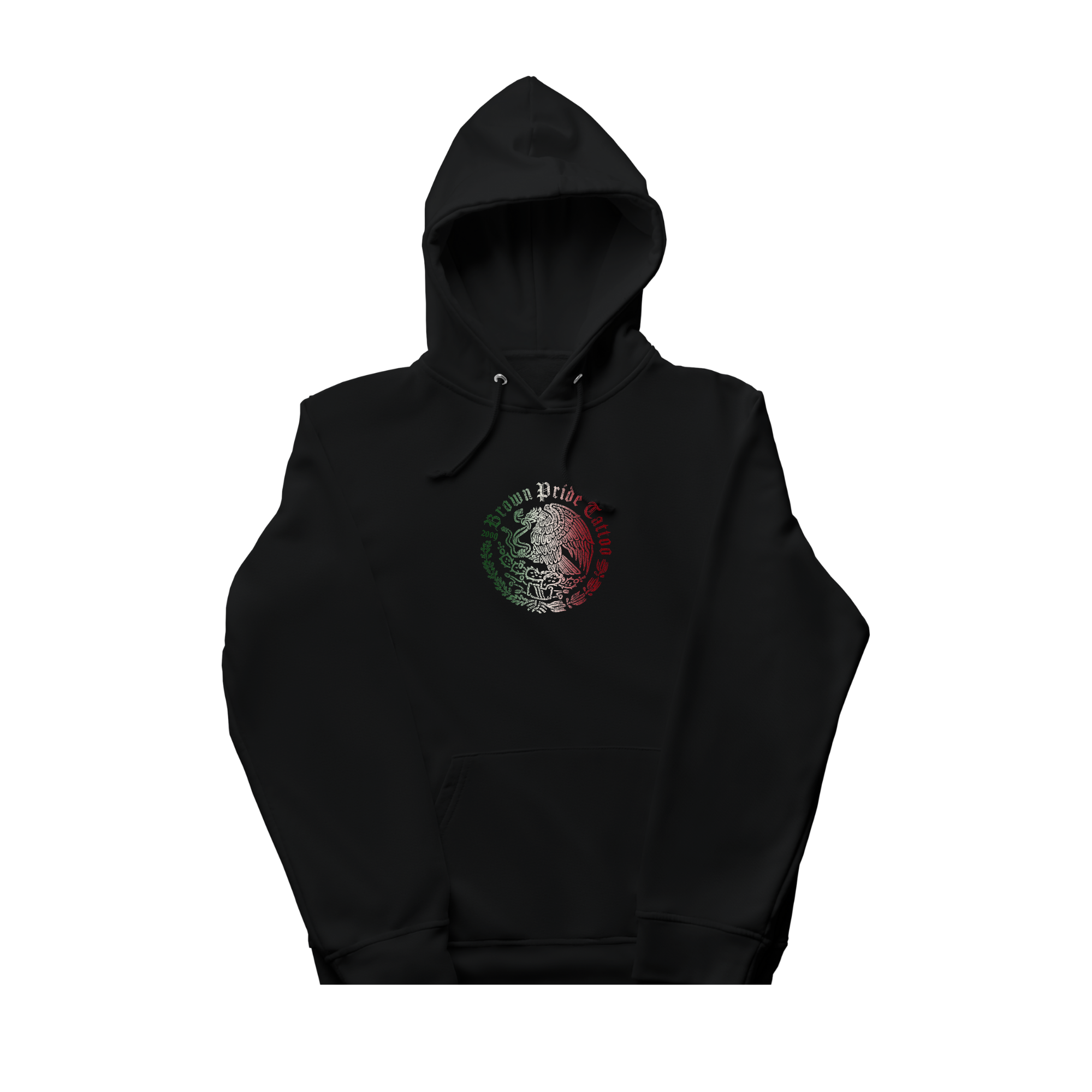 Brown Pride Tattoo Tri-Color Puff Mexican Flag Black Hoodie