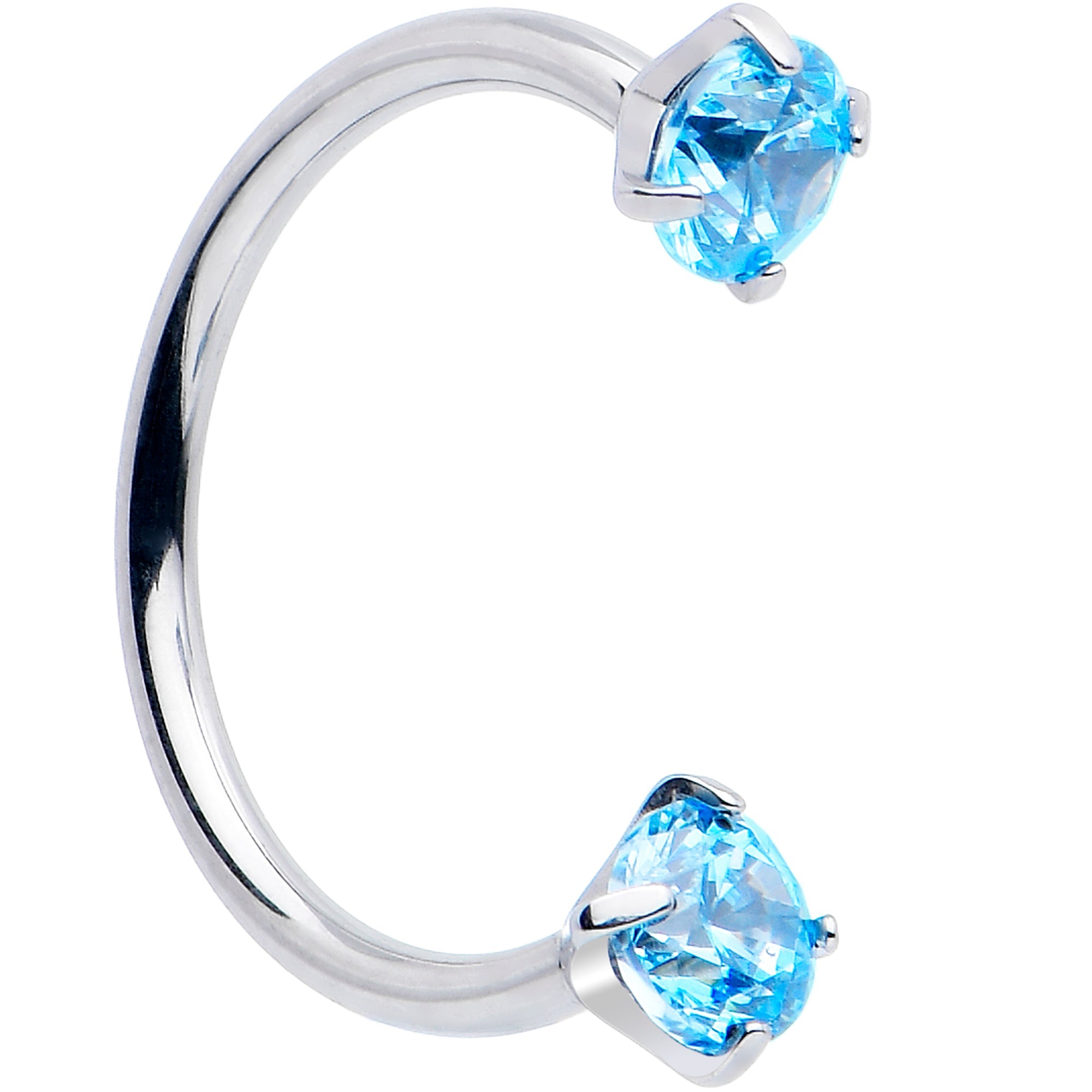 Double Gem Titanium Horseshoe Nose Ring - Internally Threaded Solid Titanium CZ Horseshoe Nose Hoop
