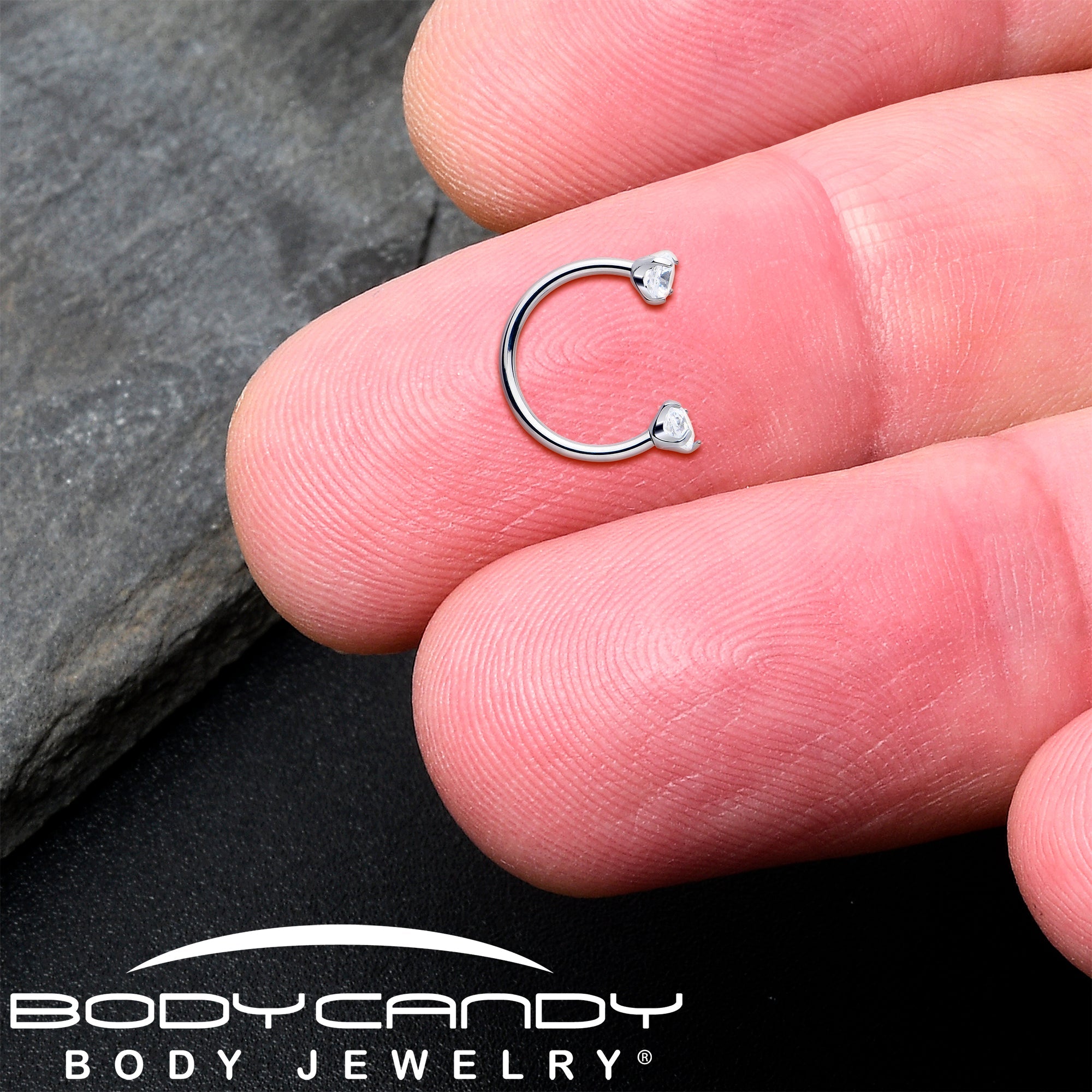 Double Gem Titanium Horseshoe Nose Ring - Internally Threaded Solid Titanium CZ Horseshoe Nose Hoop