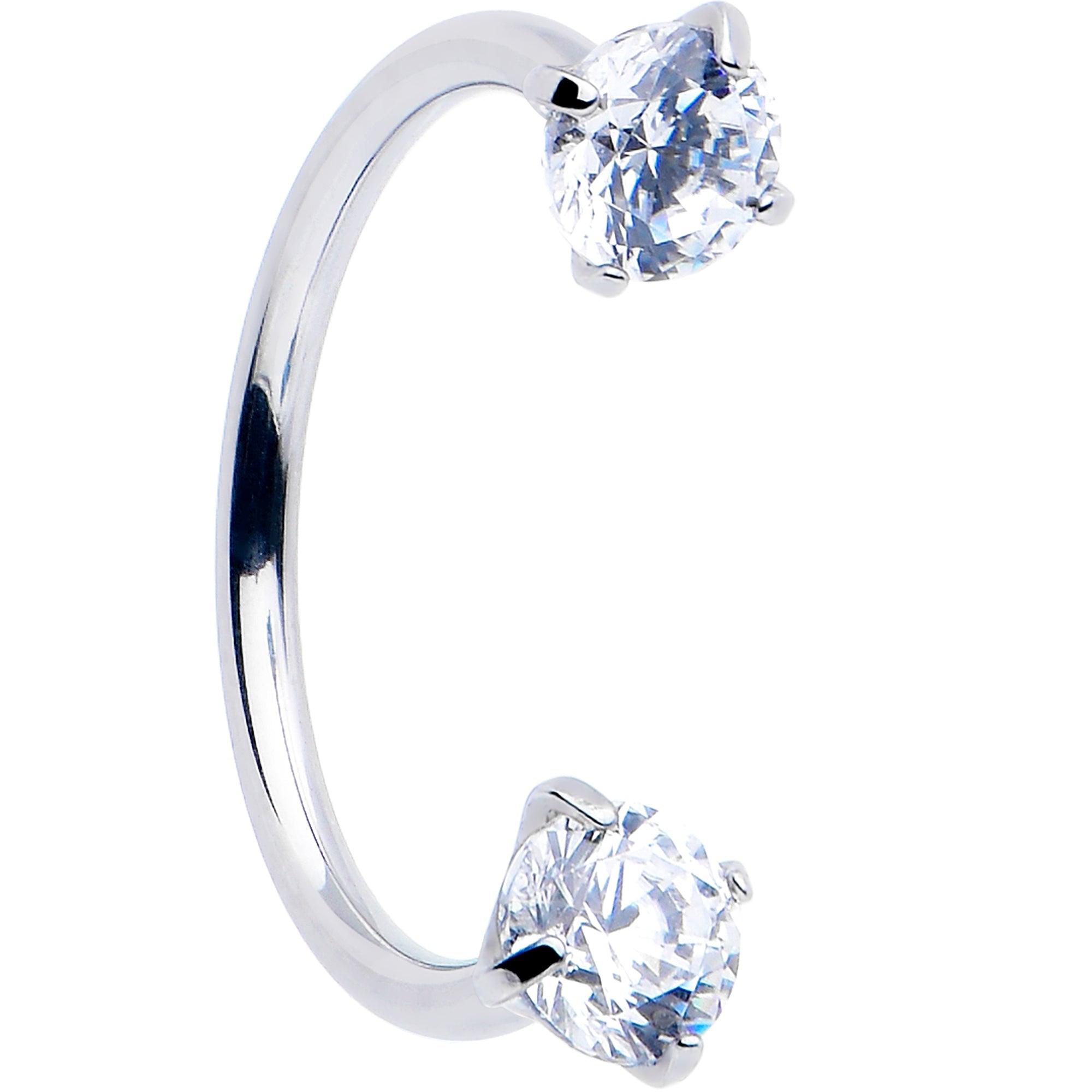Double Gem Titanium Horseshoe Nose Ring - Internally Threaded Solid Titanium CZ Horseshoe Nose Hoop