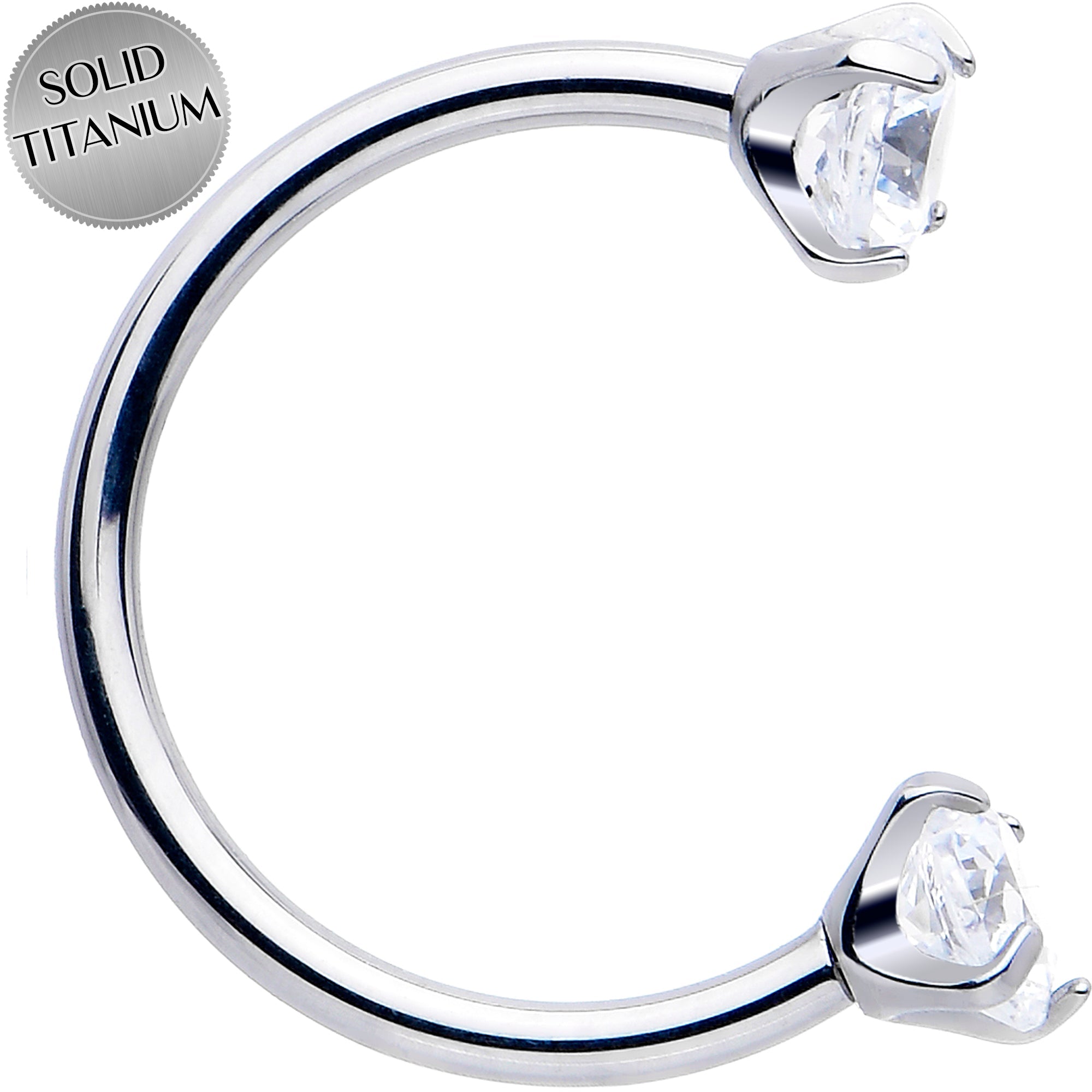 Double Gem Titanium Horseshoe Nose Ring - Internally Threaded Solid Titanium CZ Horseshoe Nose Hoop