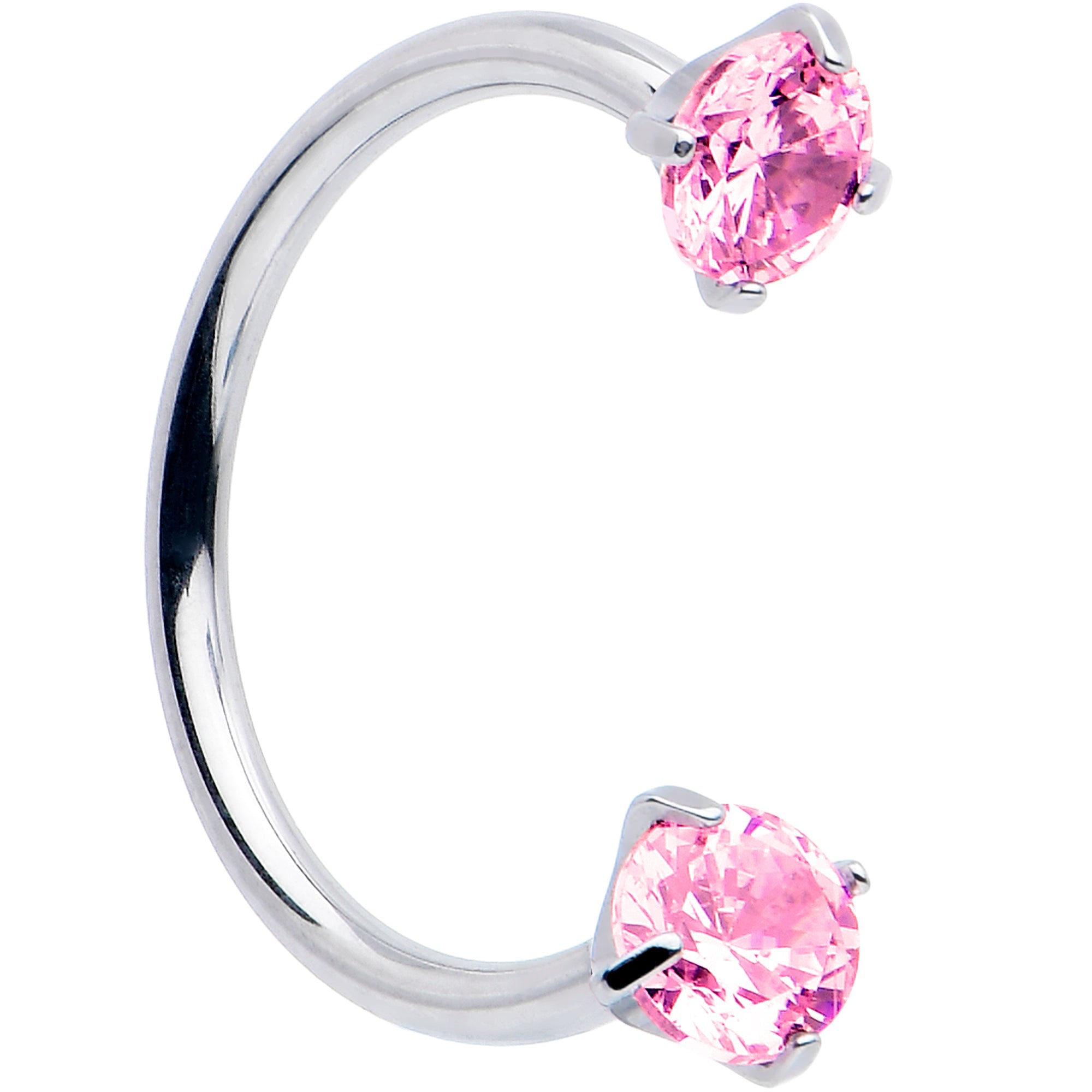 Double Gem Titanium Horseshoe Nose Ring - Internally Threaded Solid Titanium CZ Horseshoe Nose Hoop