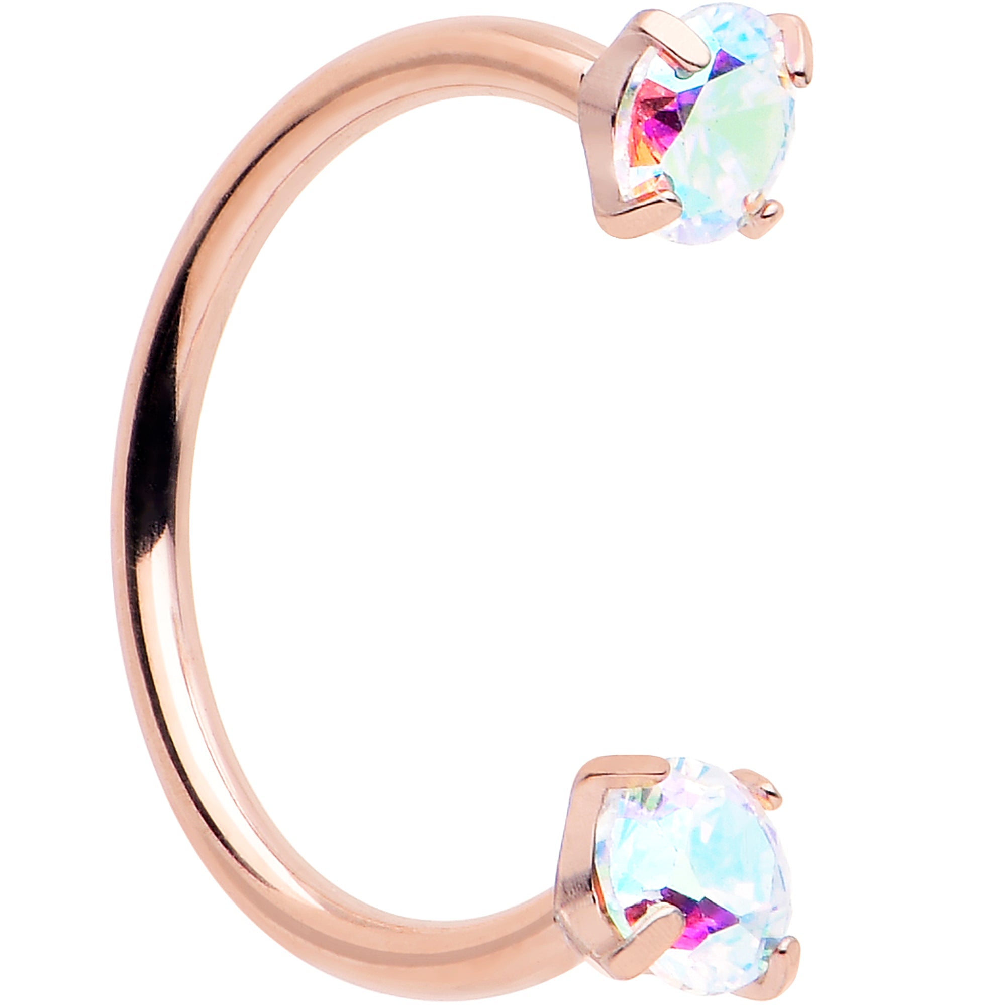 Double Gem Titanium Horseshoe Nose Ring - Internally Threaded Solid Titanium CZ Horseshoe Nose Hoop