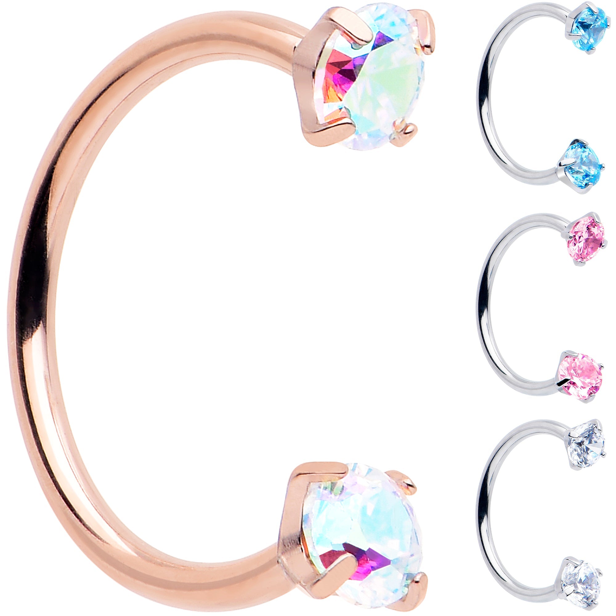 Double Gem Titanium Horseshoe Nose Ring - Internally Threaded Solid Titanium CZ Horseshoe Nose Hoop