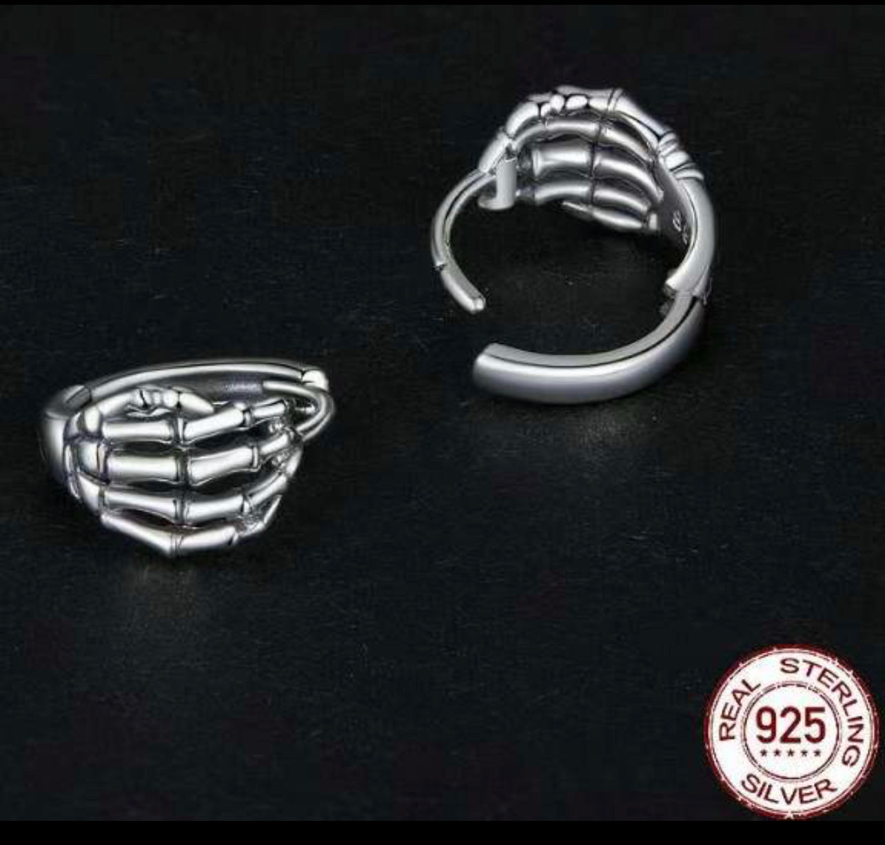 Skeleton Hands Sterling Silver Hoop Earrings
