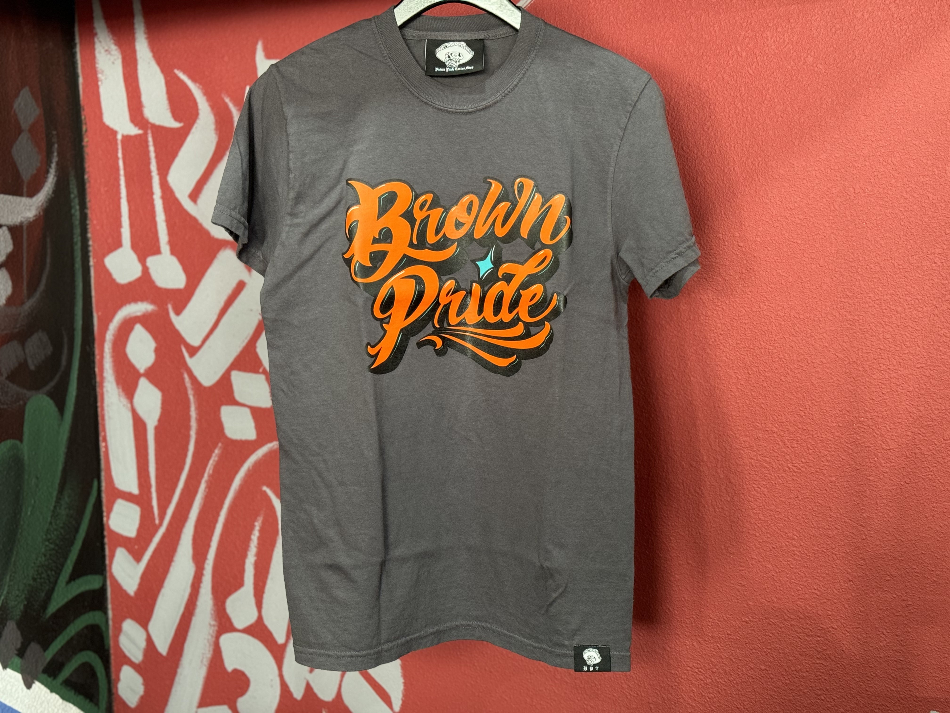 Brown Pride Freehand Orange on Grey Tee