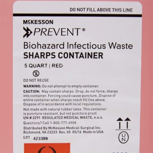 McKesson Prevent Red Waste Container 5.4 Quarts