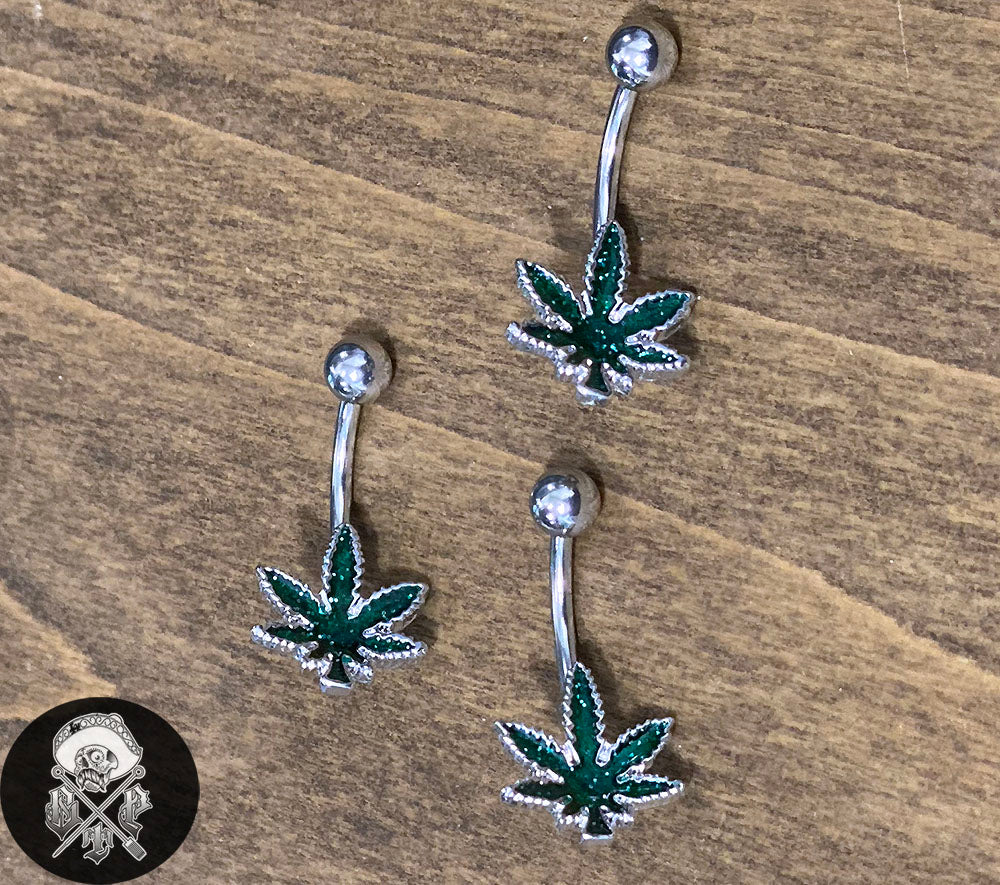 Green Glitter CBD Leaf Belly Ring
