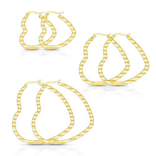 Pair of Gold IP Wave Pattern Heart Shaped Hoop Earrings