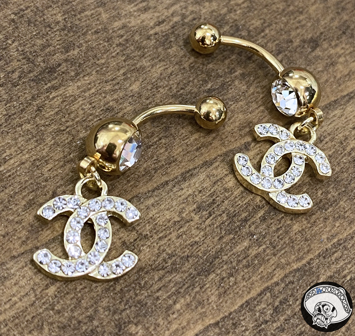 Gold Plated CC Multi Gem Dangle Belly Ring