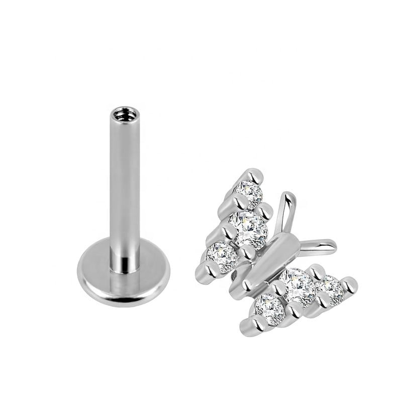 CZ Gemmed Butterfly Internally Threaded Flat Back Tragus