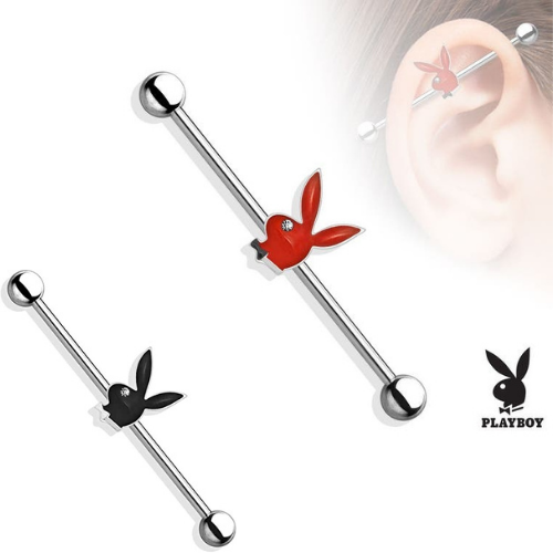Playboy Bunny Epoxy with CZ Gem Eye Industrial Barbell