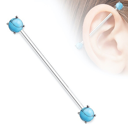 Round Turquoise Prong Set Ends Industrial Barbell