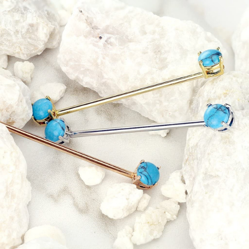 Round Turquoise Prong Set Ends Industrial Barbell