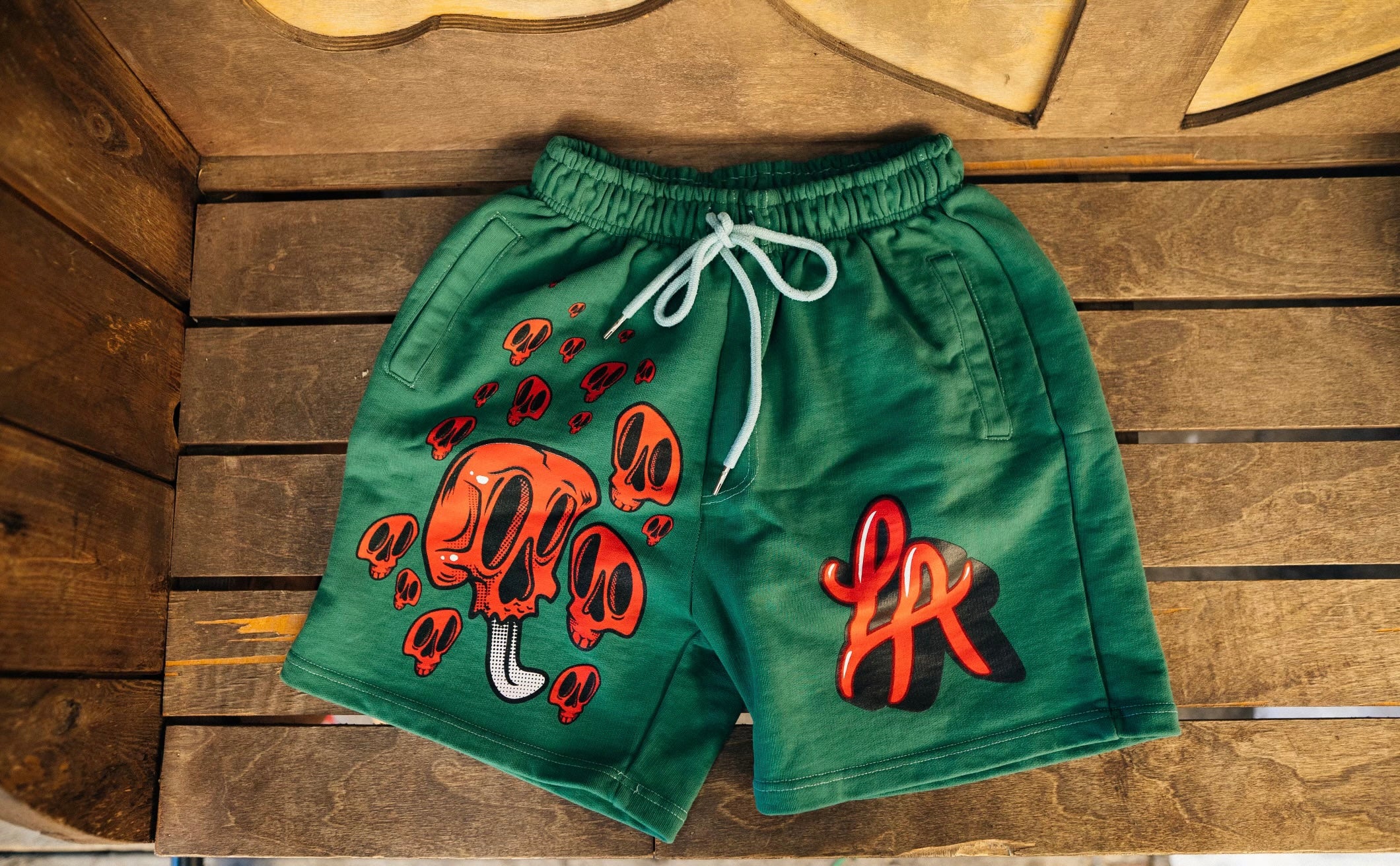 LAughing Skull Green Shorts