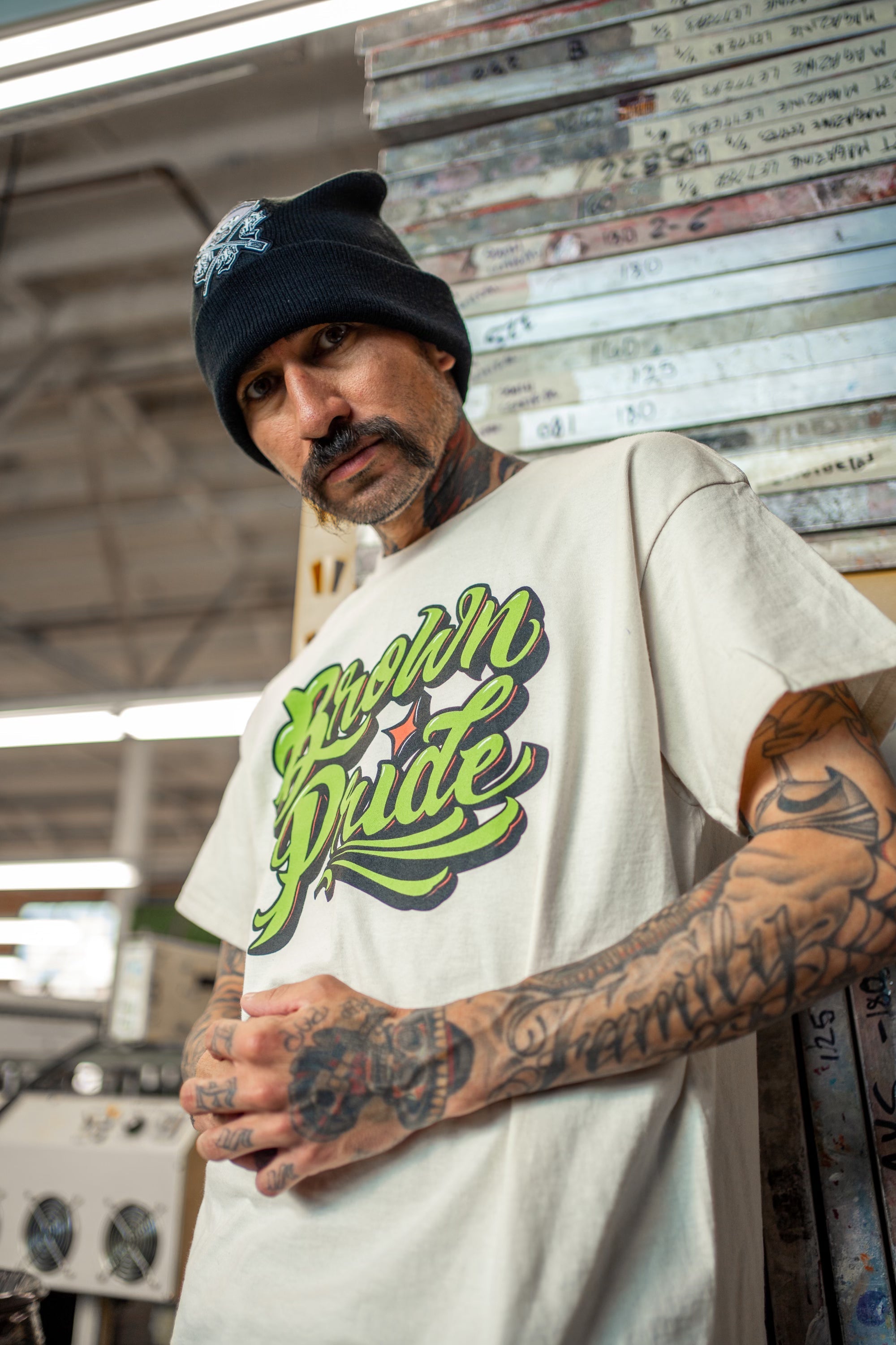 Brown Pride Freehand Green on Ivory Tee