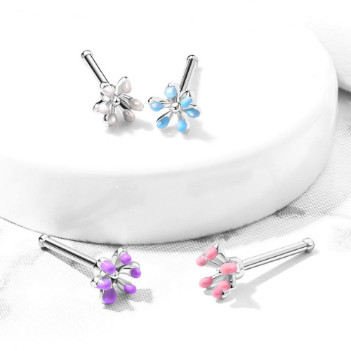 Enamel Flower Top Stud Nose Bone Ring