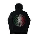 Load image into Gallery viewer, Brown Pride Tattoo Tri-Color Puff Mexican Flag Black Hoodie
