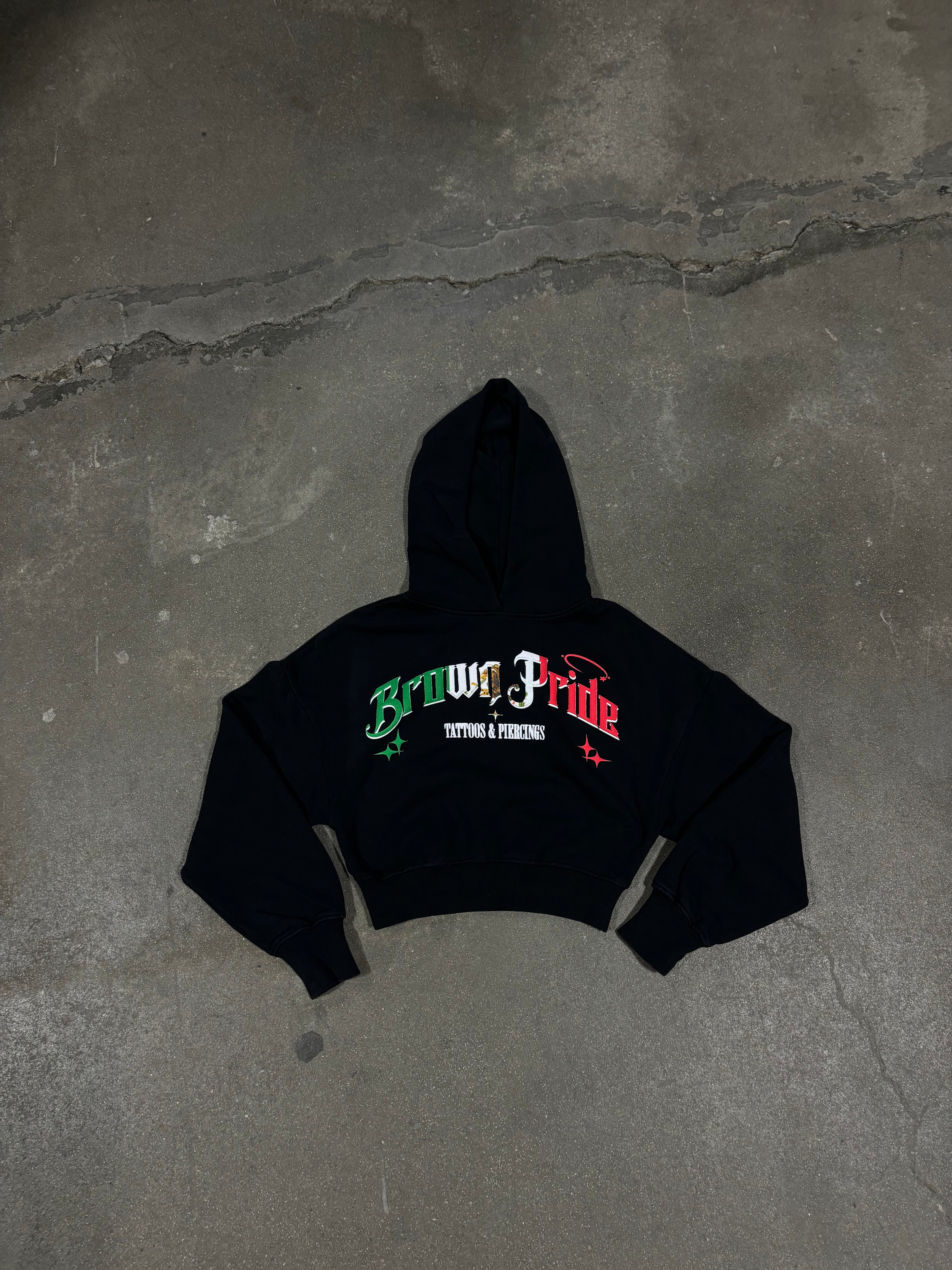Mexican Flag Puff Print Drop Shoulder Crop Hoodie