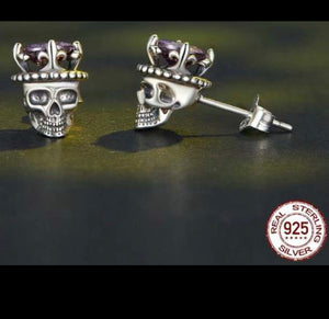 Skeleton King Sterling Silver Stud Earrings