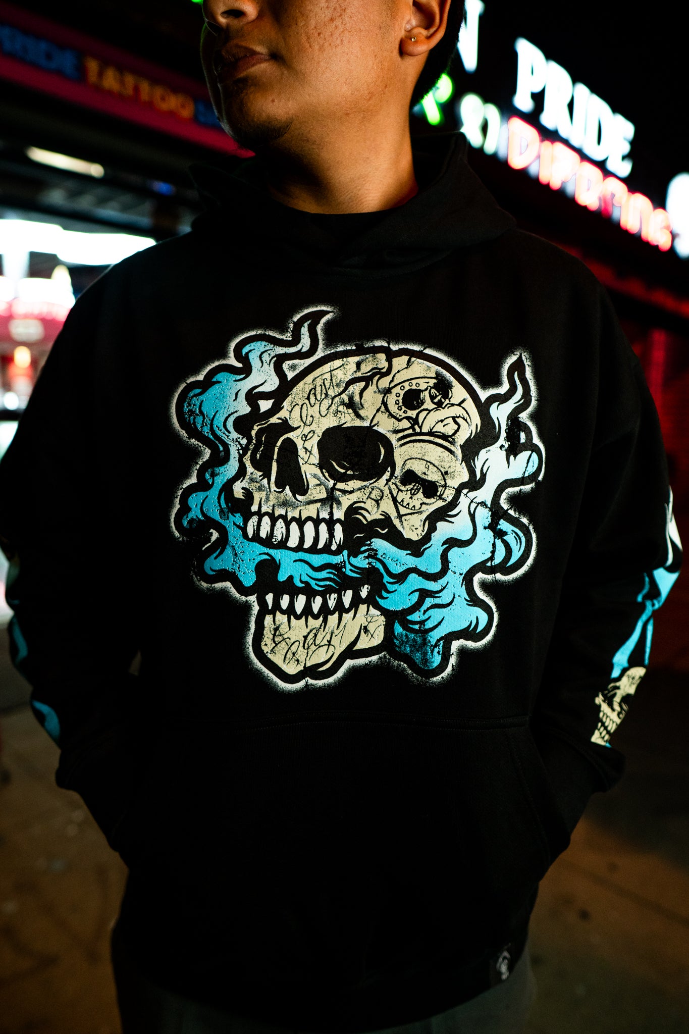 Blue Skull N Flames Premium Hoodie