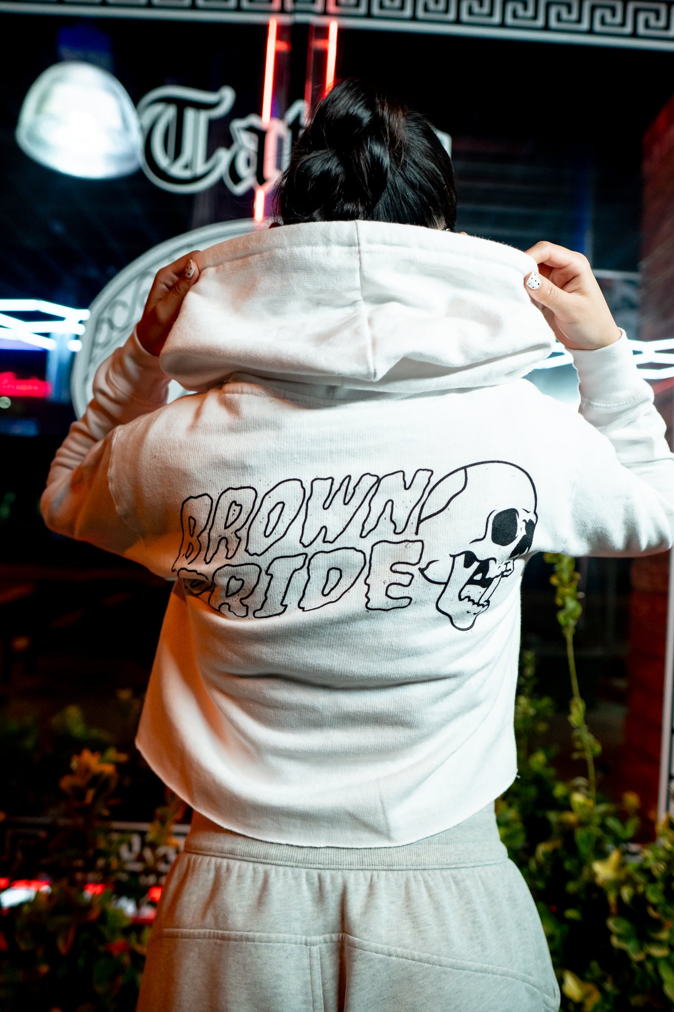 Brown Pride Retro Skull Crop Hoodie