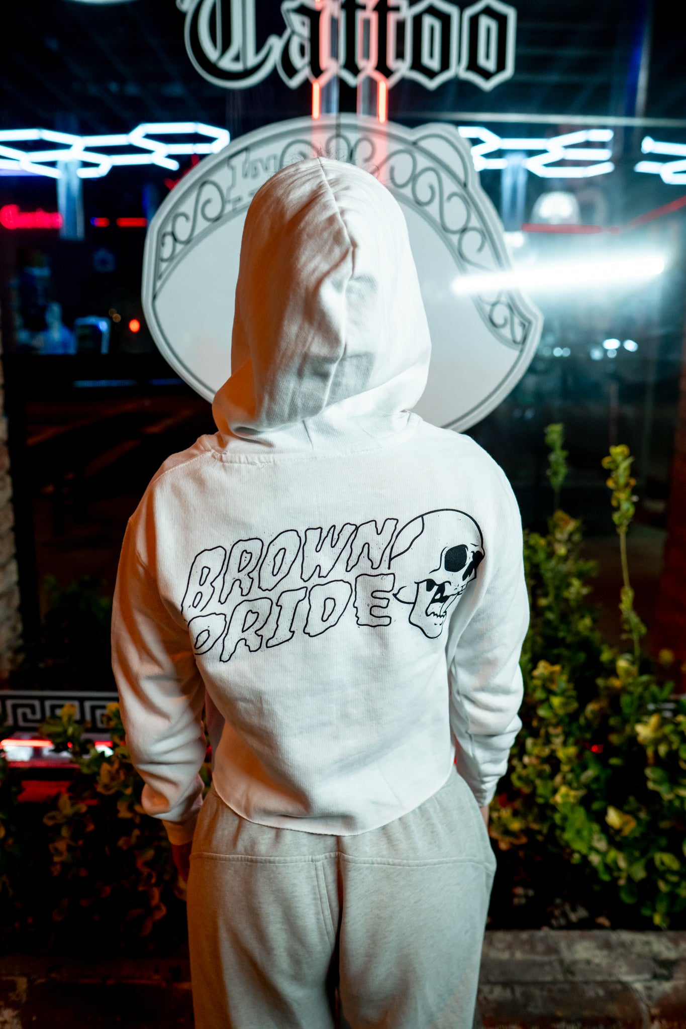 Brown Pride Retro Skull Crop Hoodie