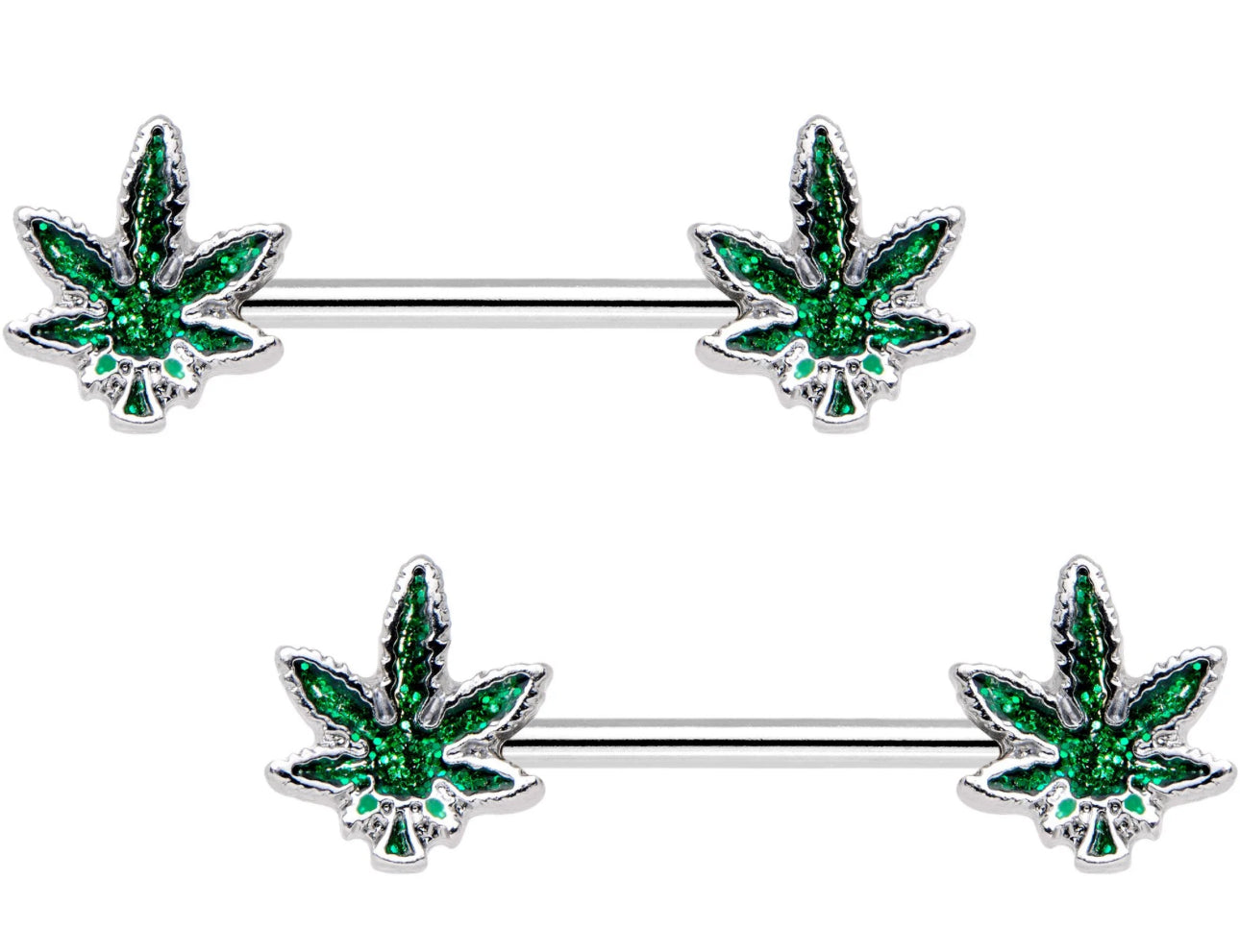 Pair Pot Leaf Nipple Barbell Rings