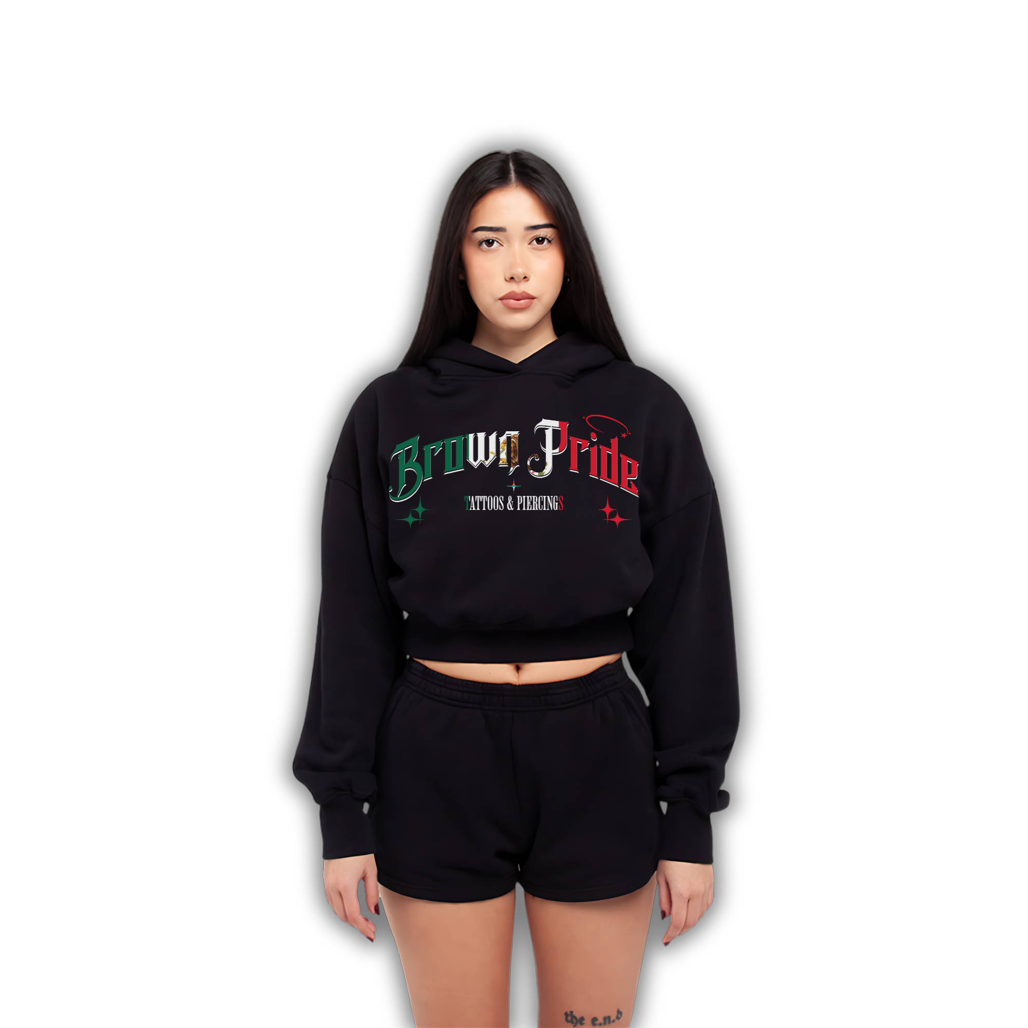 Mexican Flag Puff Print Drop Shoulder Crop Hoodie