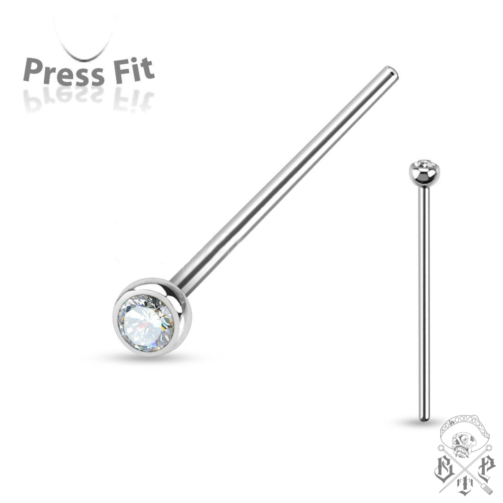 Steel Pressed Fit CZ Clear Gem Nose Pin