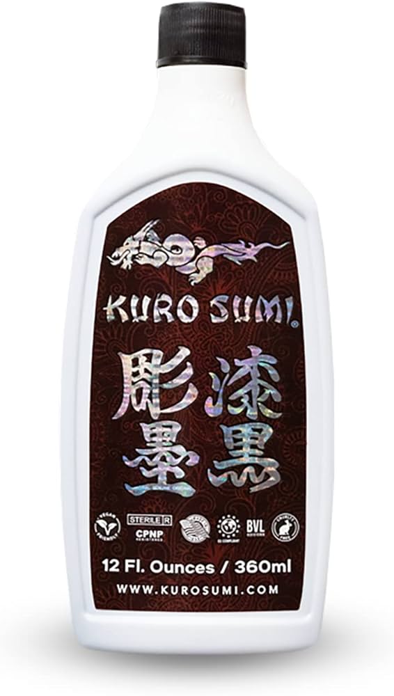 Kuro Sumi - Black Outlining Tattoo Ink - Permanent Tattoo Ink & Supplies for Outlining & Shading - Skin-Safe & Professional Grade - Vegan (12 oz)