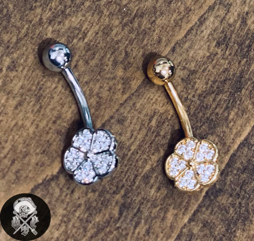 Multi CZ Flower Belly Ring