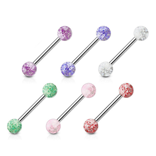 Glitter Acrylic Ball Tongue Rings