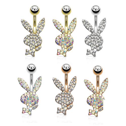 Crystal CZ Gem Paved Playboy Bunny Belly Rings