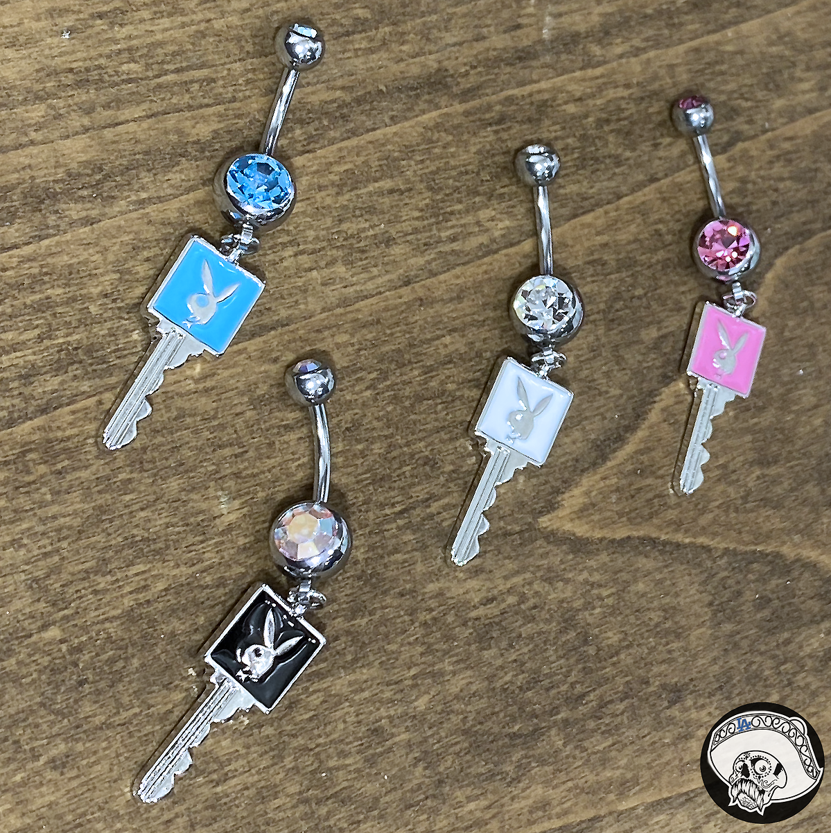 Enamel Key Playboy Bunny Dangle Belly Ring