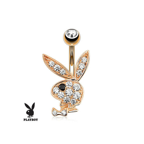 Paved CZ  Bunny Rose Gold Plated Belly Ring