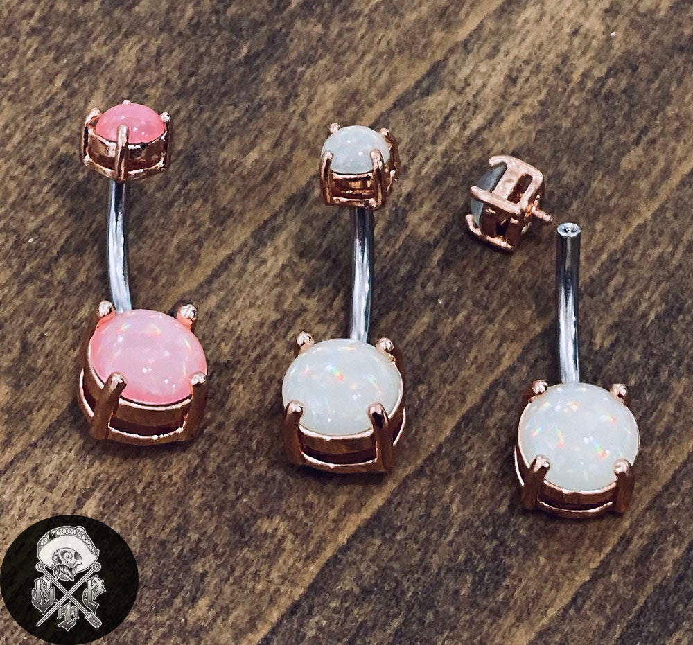 Rose Gold Prong Set Illuminating Stone Internally Threaded Belly Ring