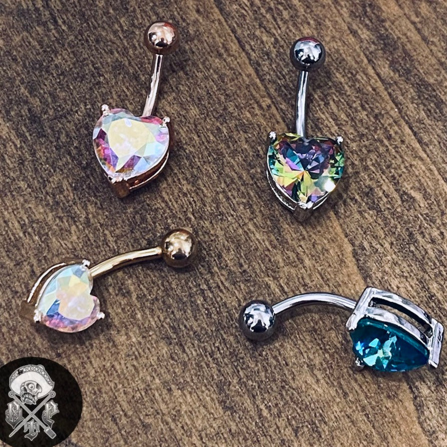 AB Effect Prong Set Heart Gem Belly Ring