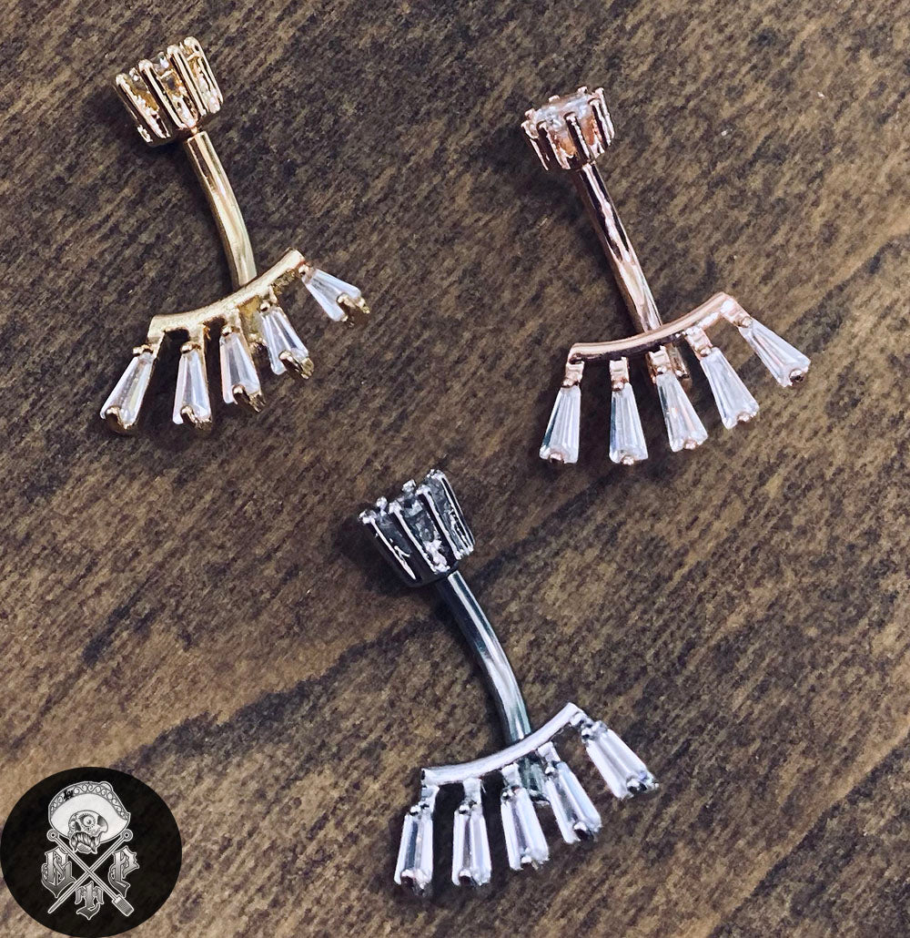 Princess Cut CZ Fan Crown Set CZ Top Belly Ring