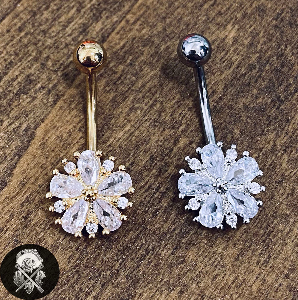 Large CZ Flower Belly Ring