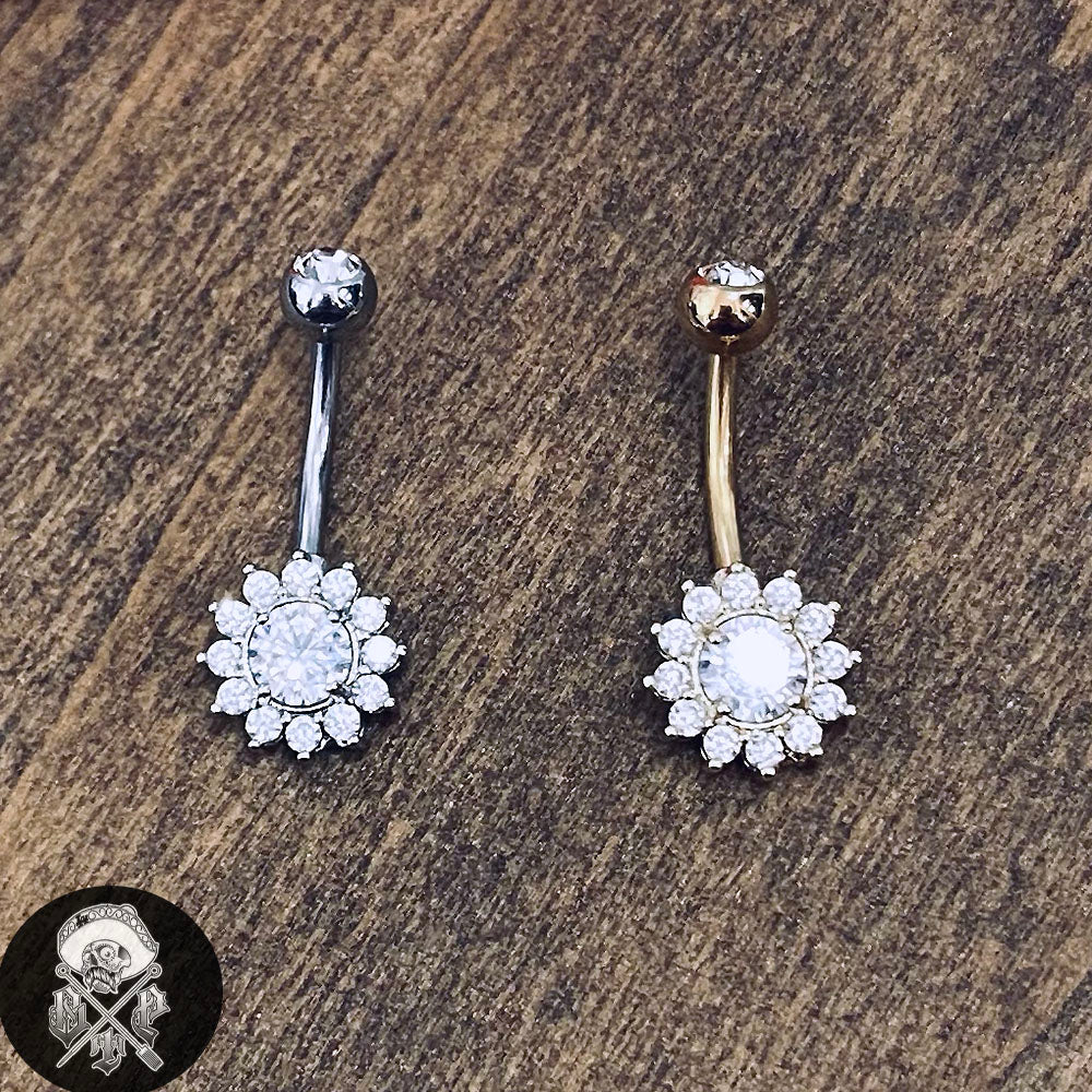 Center Large CZ Flower Belly Ring