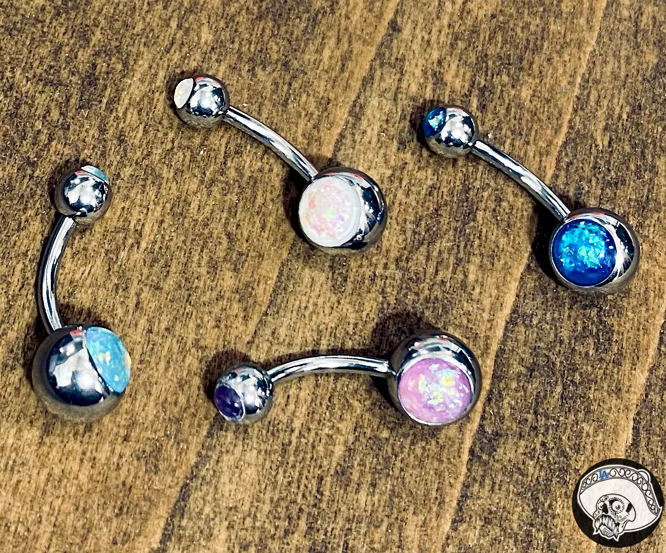 Steel Opal Glitter Belly Ring