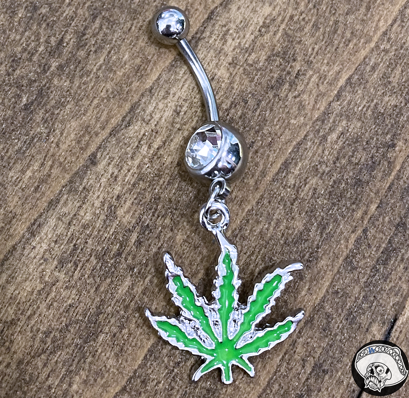 CBD Leaf CZ Gem Dangle Belly Ring