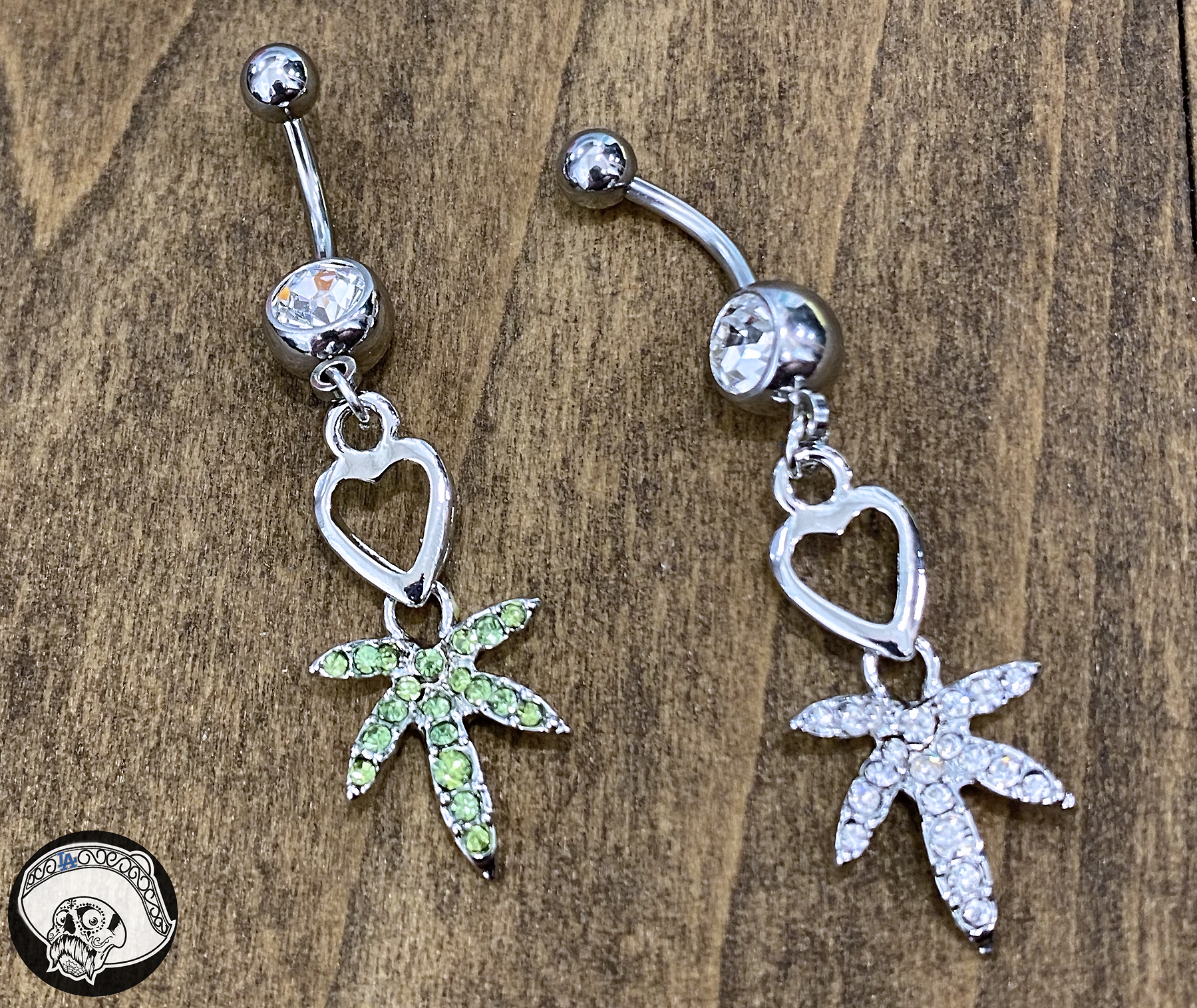 CBD Leaf Multi CZ Gem Dangle Belly Ring