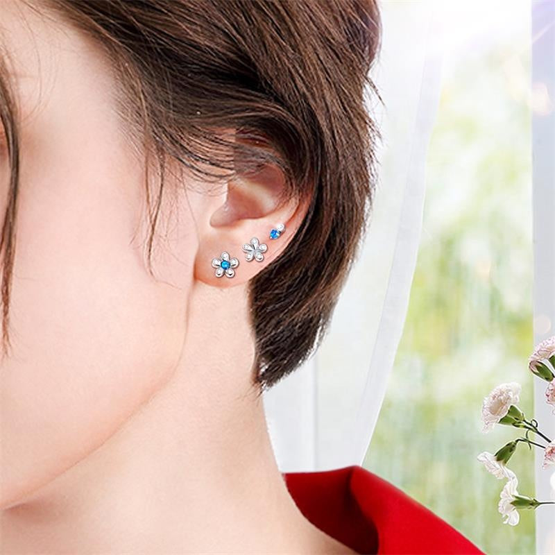 Blue Opal Stud with CZ Gem Internally Threaded Flat Back Tragus