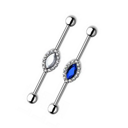 Marquise Crystal Center Multi CZ Gems Industrial Barbell