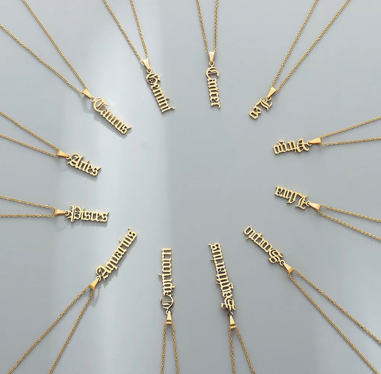 Gold Plated Old English Zodiac Sign Charm Cable Necklace