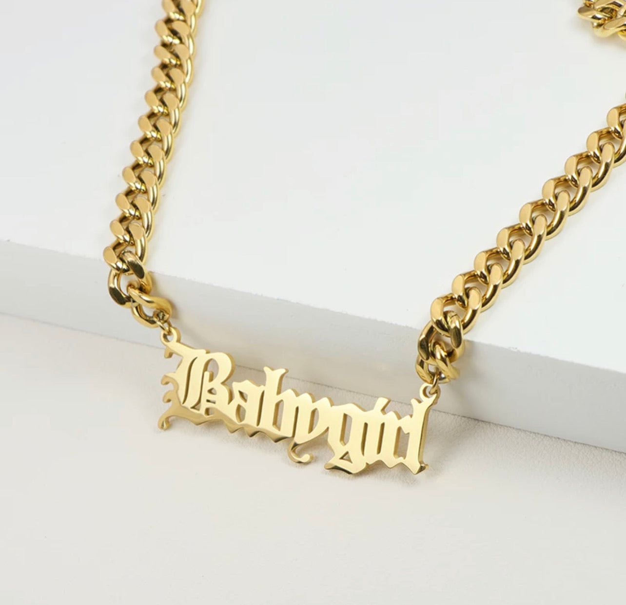Old English Babygirl Gold Plated Cuban Chain Link Necklace