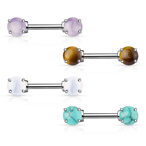 Pair Semi Precious Stone Prong Set Nipple Rings