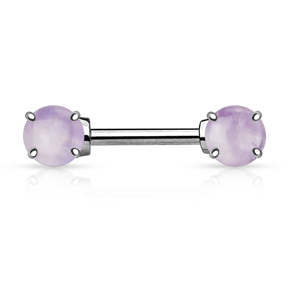 Pair Semi Precious Stone Prong Set Nipple Rings